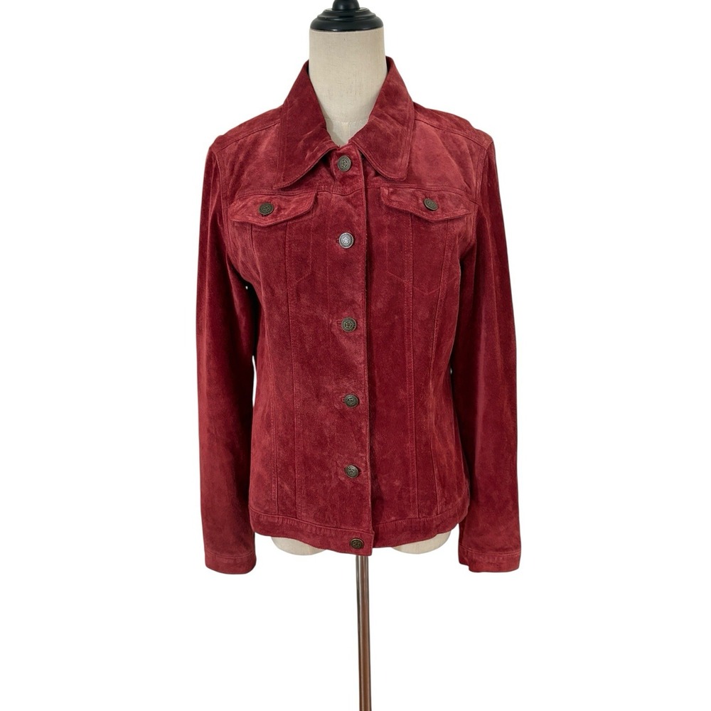 Vtg Y2K For Joseph Suede Trucker Suede Jacket Women Red‎ Western Boho Cowgirl